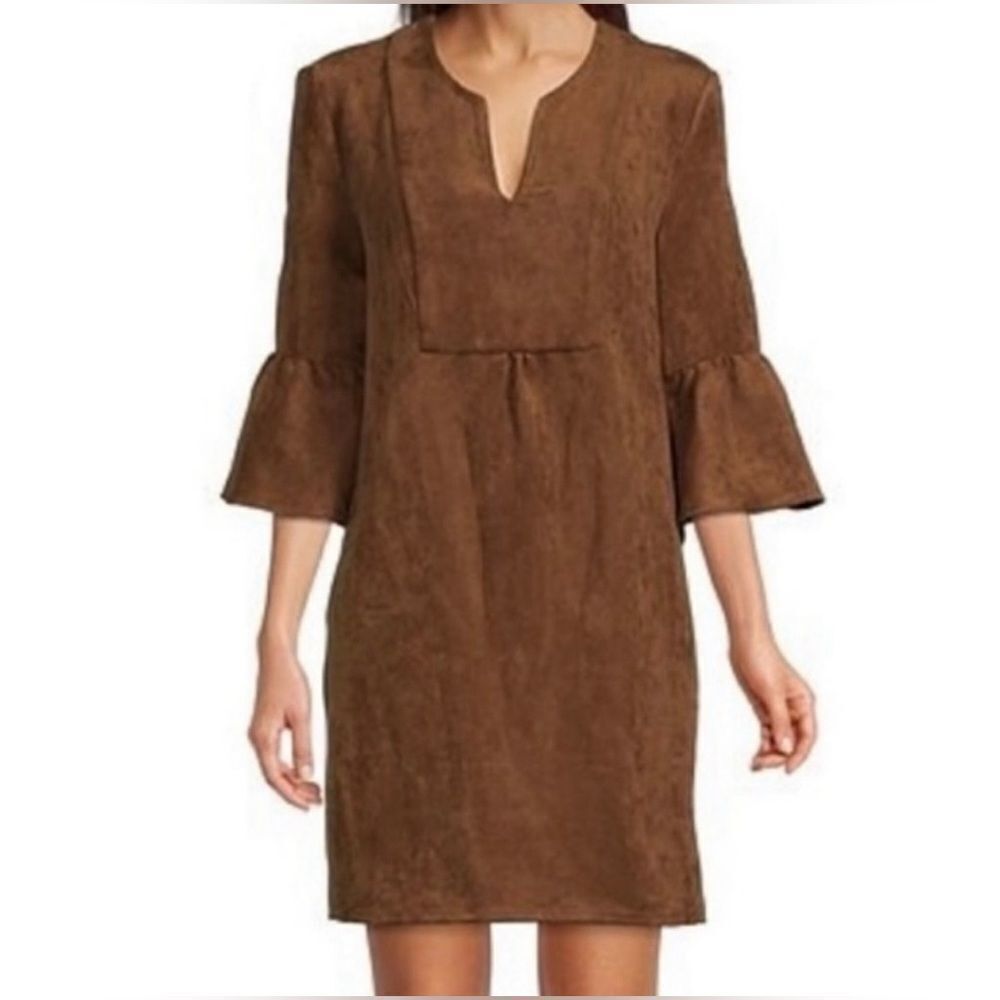 Jude Connally Kerry faux suede v neck mini dress size Medium NWT